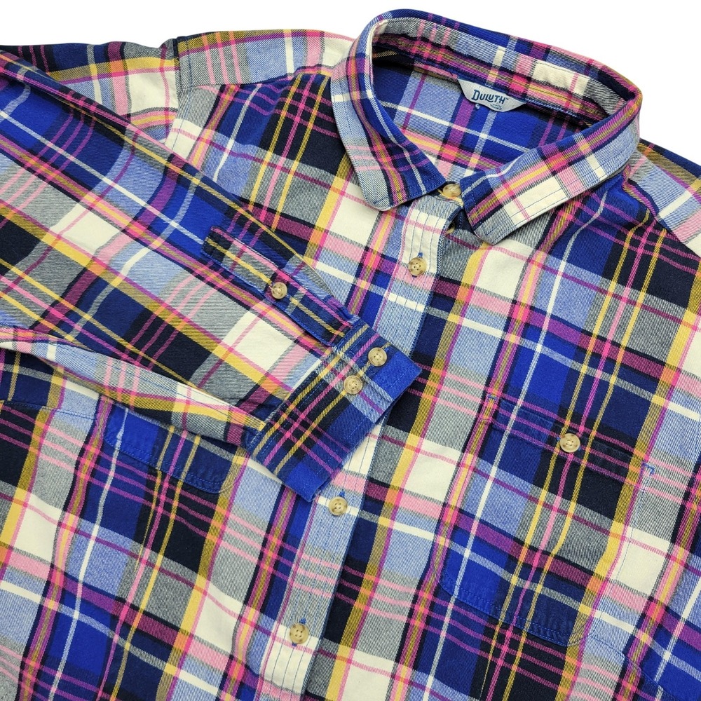 Duluth Trading Co Shirt Womens 2XL Blue Plaid Flannel Long Sleeve Casual‎